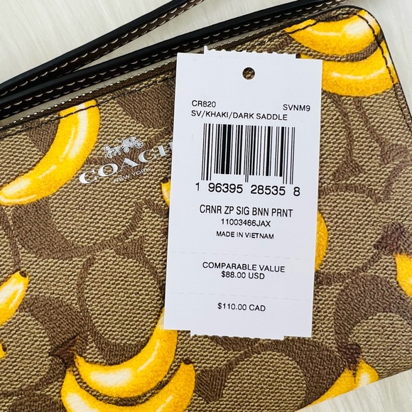 COACH Signature Corner Zip Wristlet Banana Print - Picture 8 of 12